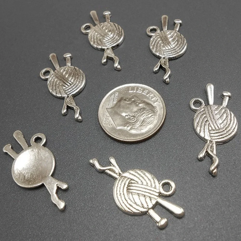 10pcs Knitting‎ Charms silver tone yarn crochet craft fiber art